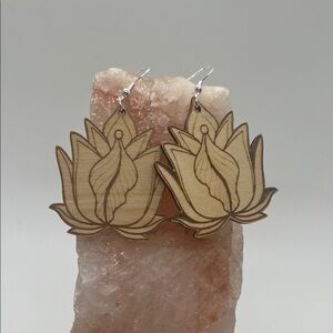 Lotus Design Wooden Earrings